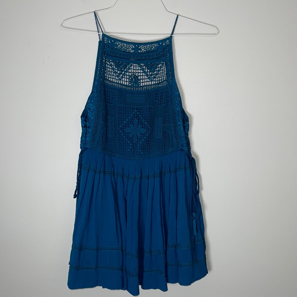 Free People Emily Crochet Dress Small Teal Blue - Picture 2 of 7
